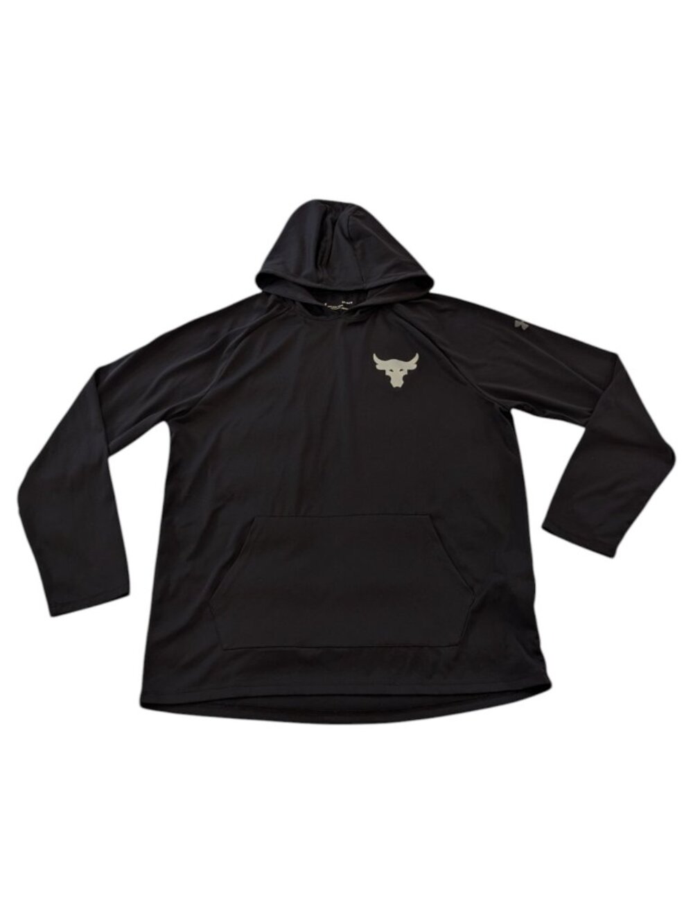 Under Armour Mens Project Rock HeatGear Hoodie Black Brahma Bull Logo L Loose